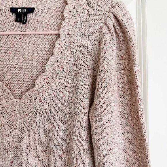 Paige Women's Cotton Silk Blend V-Neck Sweater - Pink Multi, Size S - Picture 5 of 6